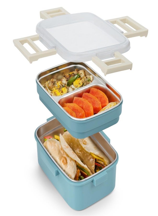 ABOUT SPACE Lunch Box - 2 Tier Compartment 1200ml Insulated Tiffin Box with Silicon Gaskets Lid, No Leak-Proof Diet Food Partition Stainless Steel Bento Box for Men,Women,Kids. - Image 1